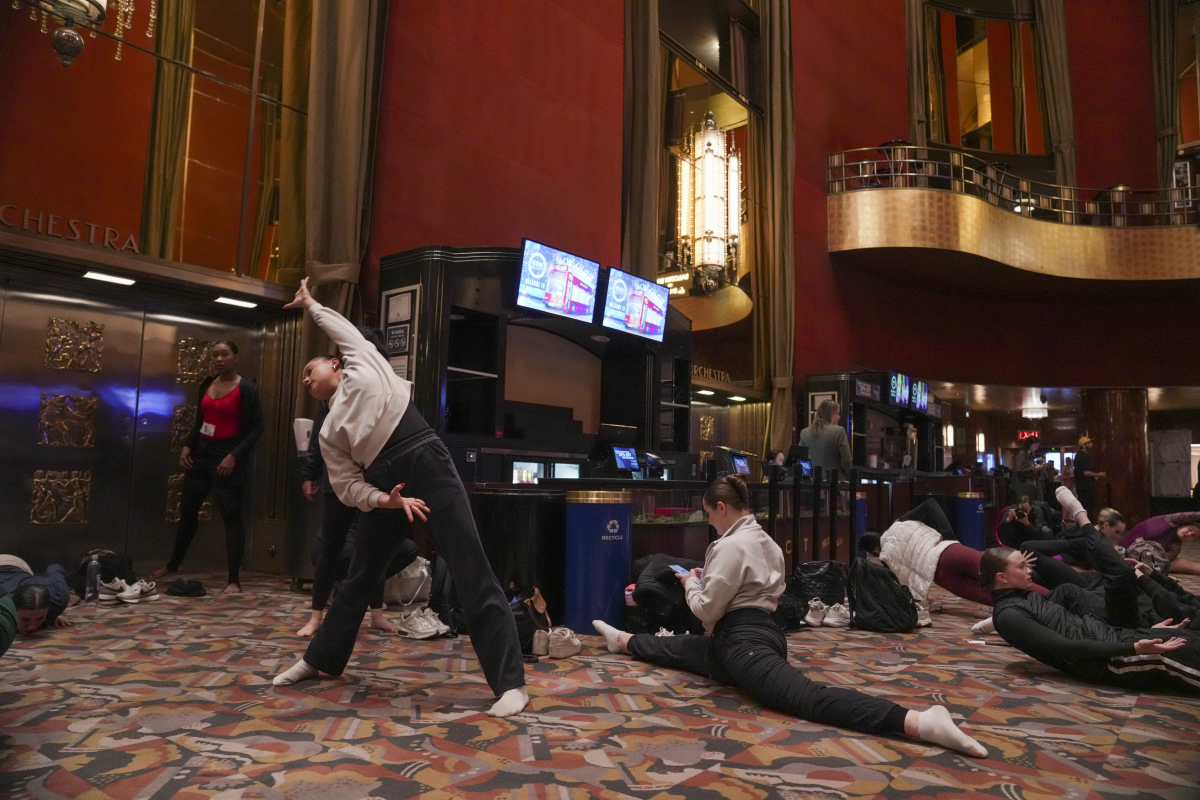 The lobby of Radio City has chandeliers and art deco touches.