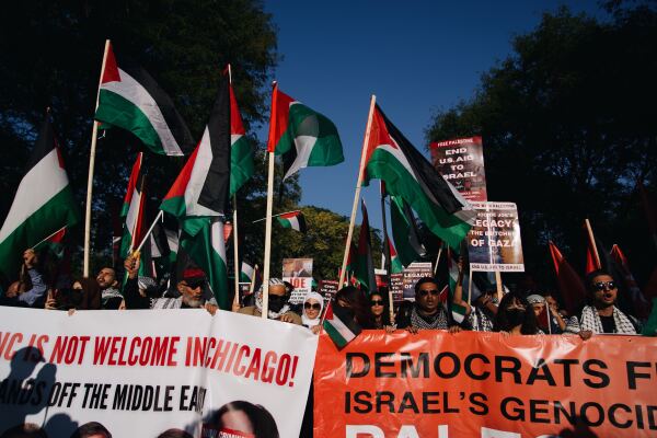 Pro-Palestinian protesters rally outside the Democratic National Convention