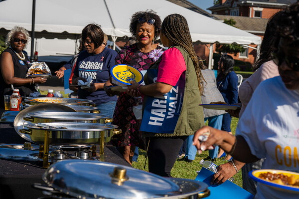 Voters gather for a community fish fry in Fort Valley, Ga. on Sunday, Oct. 20, 2024. Democrats are hoping to activate Black voters outside of Metro Atlanta.