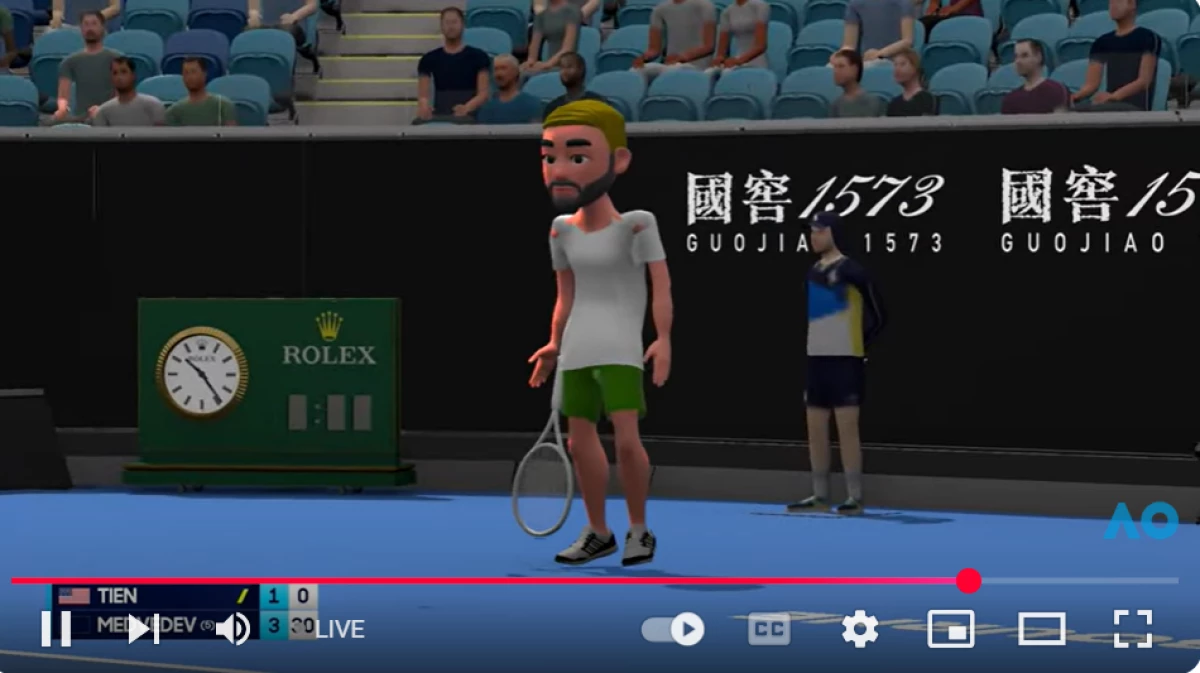 The Australian Open's YouTube livestream shows the players as animated avatars, though the action is real.