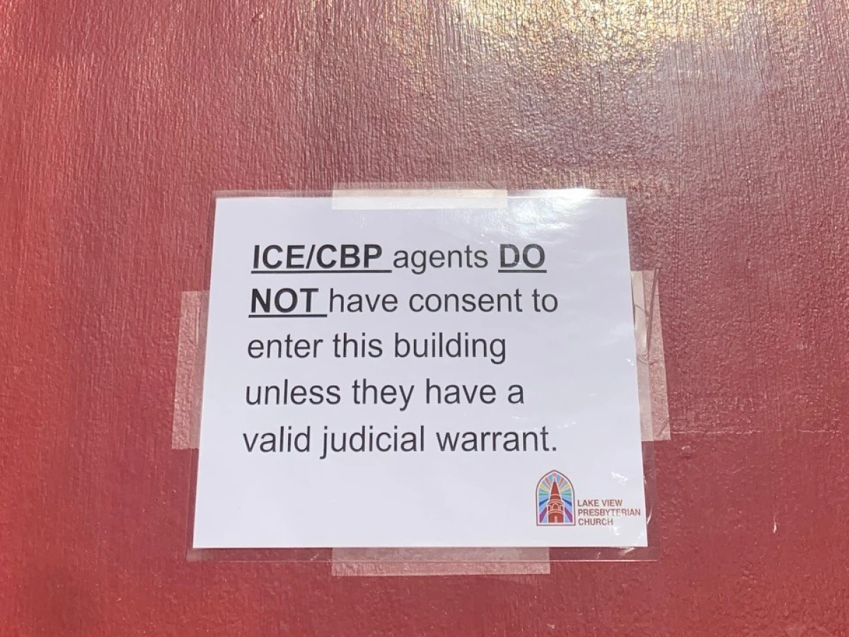 Lake View Presbyterian Church in Chicago has this sign posted outside of their door as part of their effort to protect community members. The church is also doing 'know your rights' trainings on Sundays.
