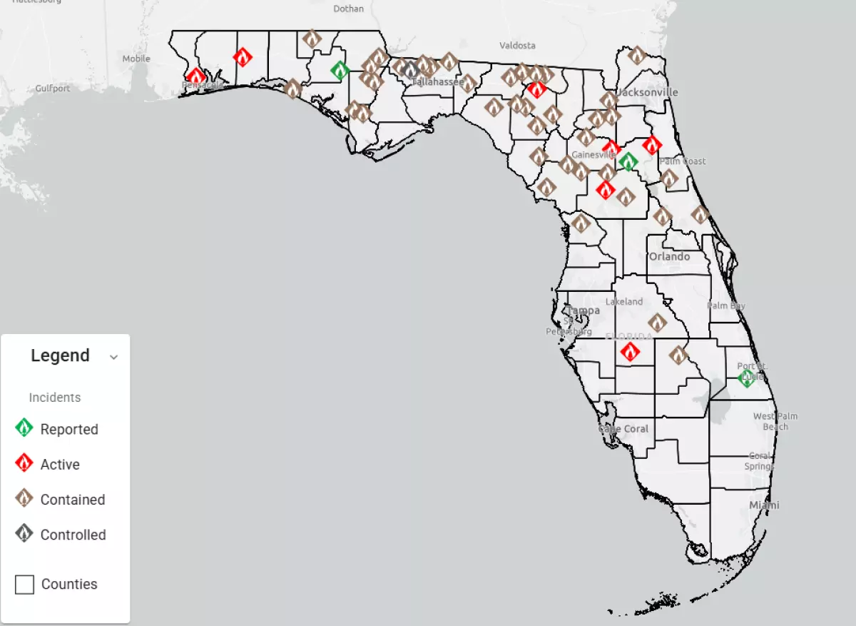 Active fires across Florida on Nov. 20 afternoon.