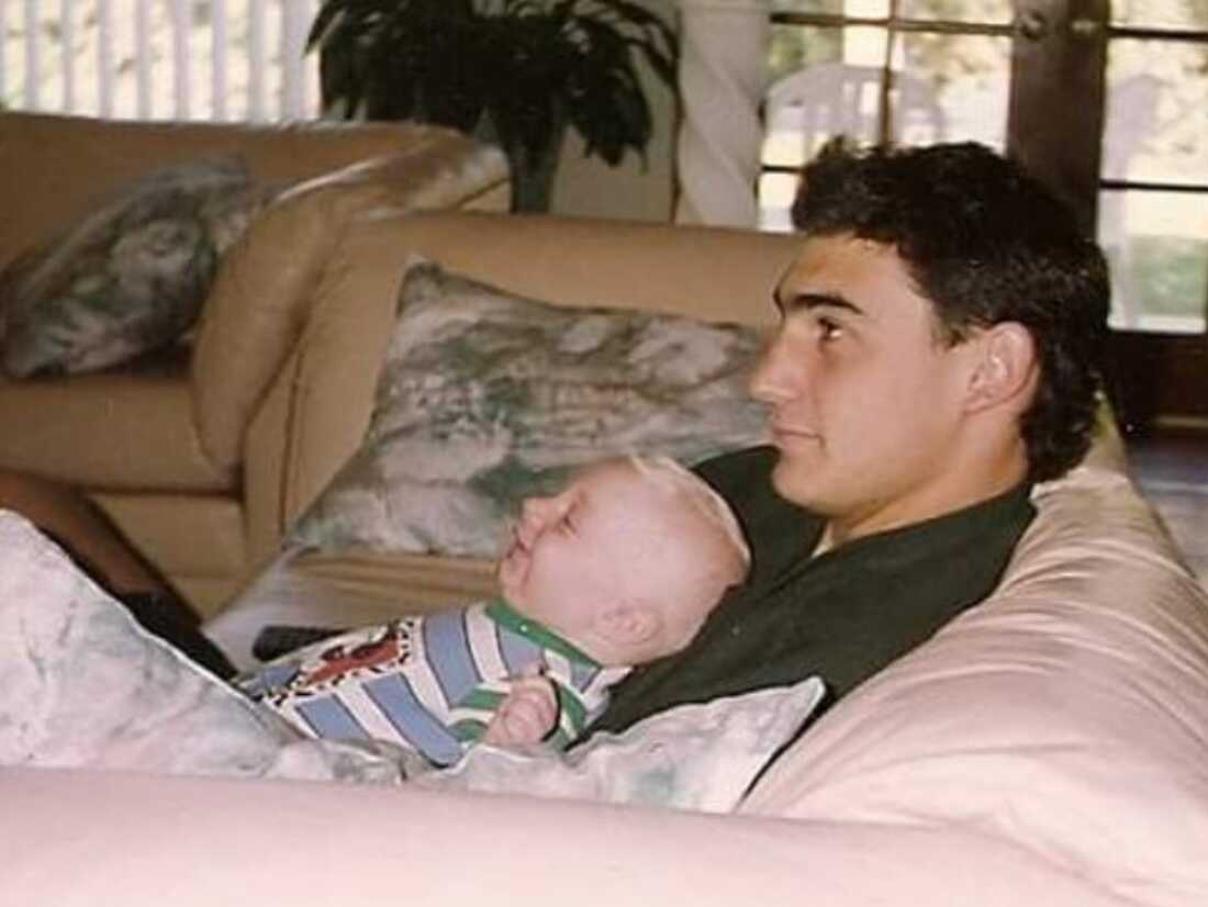 Alek Hermon as a baby with his father, Michael, in 1992.