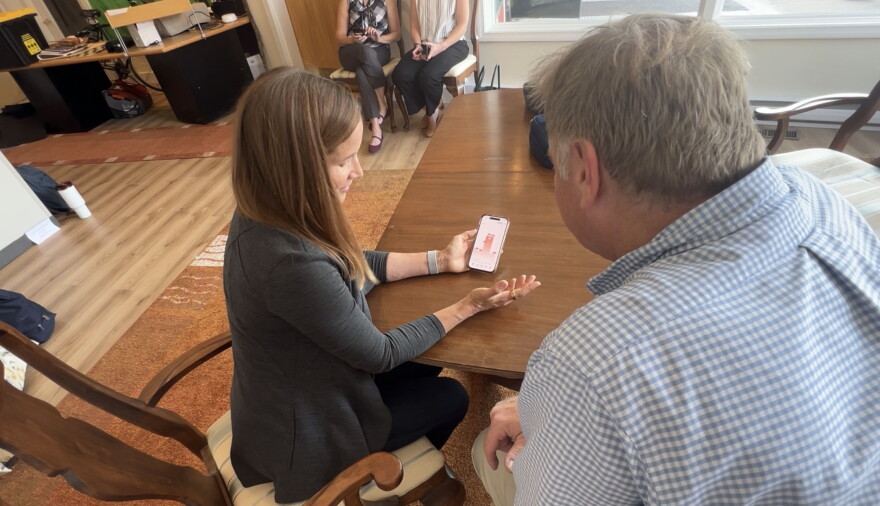 Karen Rubin, chief operating officer of the energy-monitoring company Sense, gives demonstration of new Rhode Island Energy App.