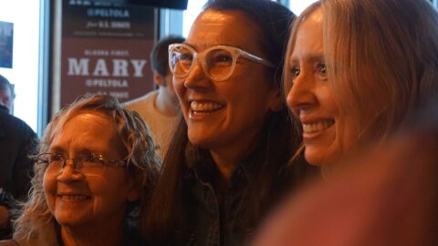 Mary Peltola poses for a photo with supporters at her Jan. 17, 2026