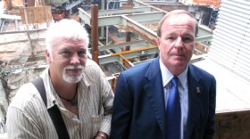 Retired Port Authority Police officers Brian Patrick Tierney (left) and Kevin Devlin visited the World Trade Center site this week. Both men say it's been a struggle to adjust to normal life after losing friends and searching for remains at Ground Zero.