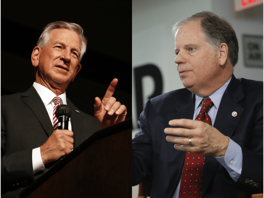 Former Auburn football coach Tommy Tuberville and Sen. Doug Jones. (Butch Dill/AP); (Pablo Martinez Monsivais/AP) 