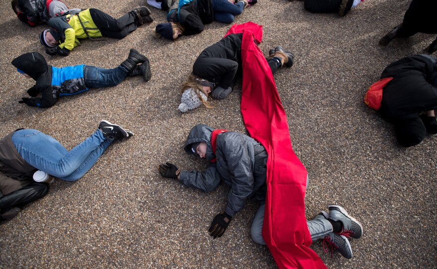Anti-abortion rights advocates participate in a "die-in" demonstration on Pennsylvania Avenue near the White House on Jan. 27, 2017.