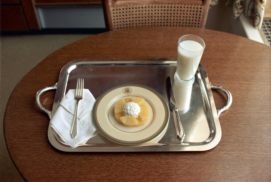 On the day that he announced his resignation, Richard Nixon ate this meal of cottage cheese and pineapple slices.