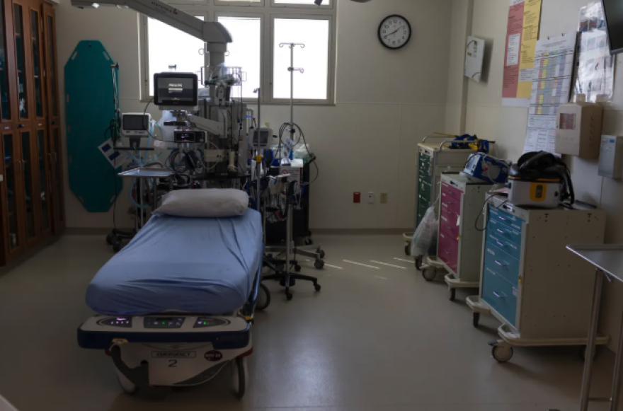 A bed inside the St. Anthony Summit Medical Hospital, March 15, 2024, in Frisco.