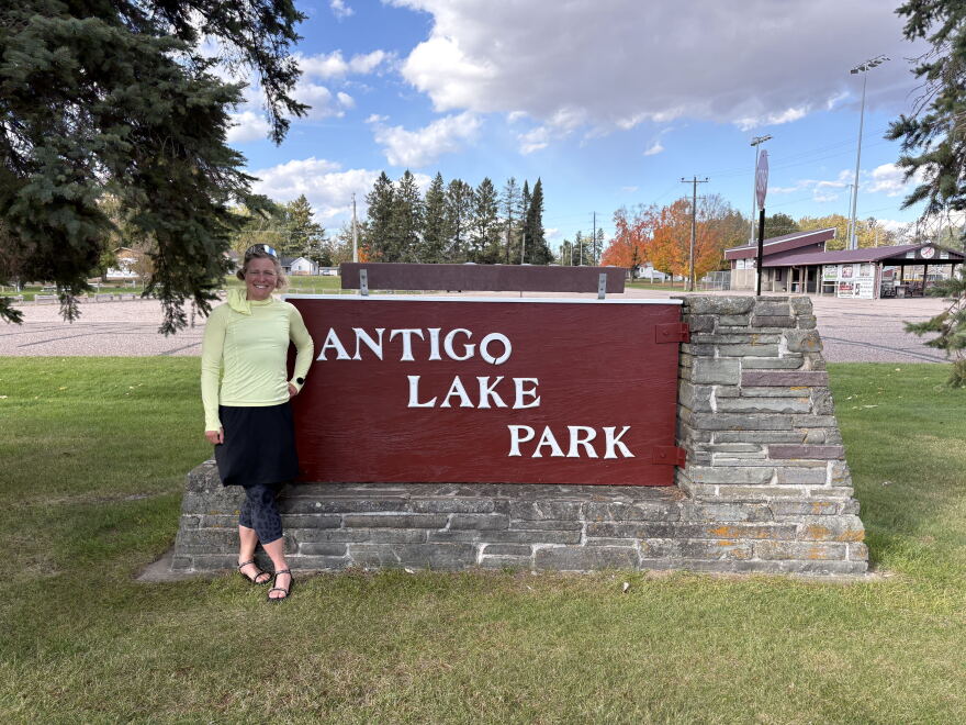 After a long day on the move, Sarah kicked back to chat at Antigo Lake Park.