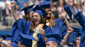 FILE - Graduates celebrate during the University of Delaware Class of 2022 commencement ceremony in Newark, Del., Saturday, May 28, 2022. (Manuel Balce Ceneta/AP)