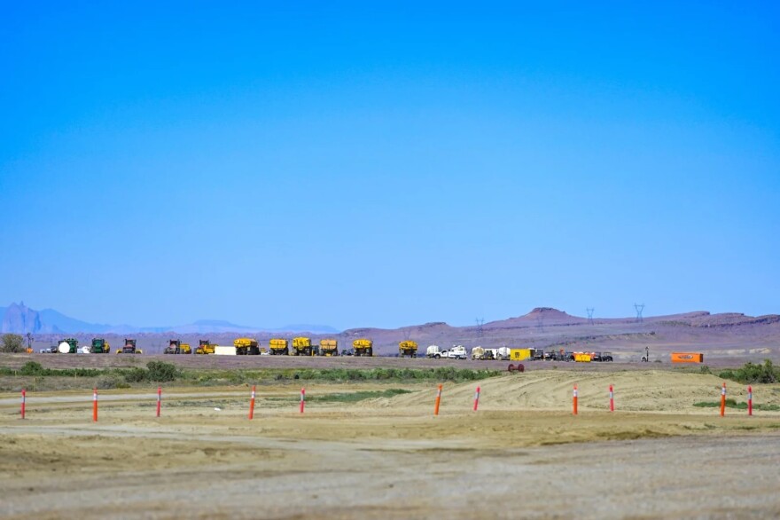 Construction vehicles at the site of the Foxtail Flats solar energy project in New Mexico