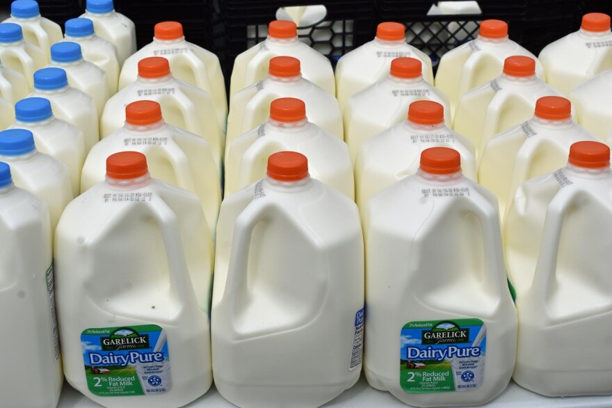 Gallons of milk ready to be distributed during the pandemic