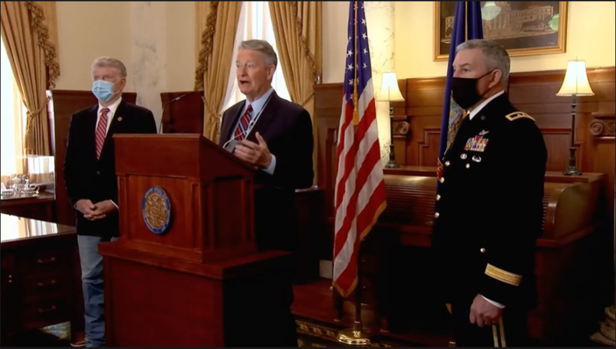 In this file photo, Idaho Gov. Brad Little speaks at a press conference in April at the Idaho Statehouse. (Kelcie Moseley-Morris/Idaho Capital Sun)