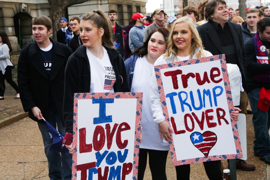 Donald Trump expressed that the media does not show the love that is at his rallies, as 3 young girls express their affection for him while watching the the non supporters of him express their feelings for him Friday morning at the Peabody Opera House. 