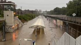  Recorded-breaking rainfall flooded many parts of the St. Louis region, including the Forest Park-DeBaliviere metrolink station, pictured on Tuesday, July 26, 2022.
