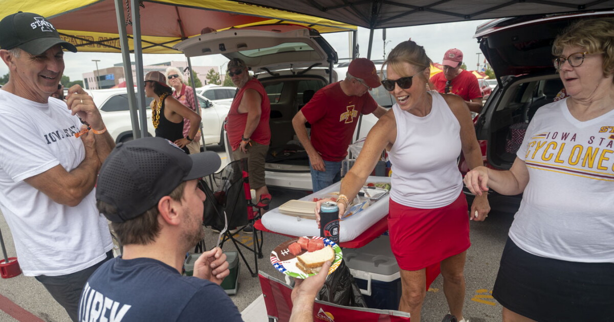 U.S. Democratic Senate candidate Josh Turek tailgates before the Iowa State football game on Sept. 5, 2026