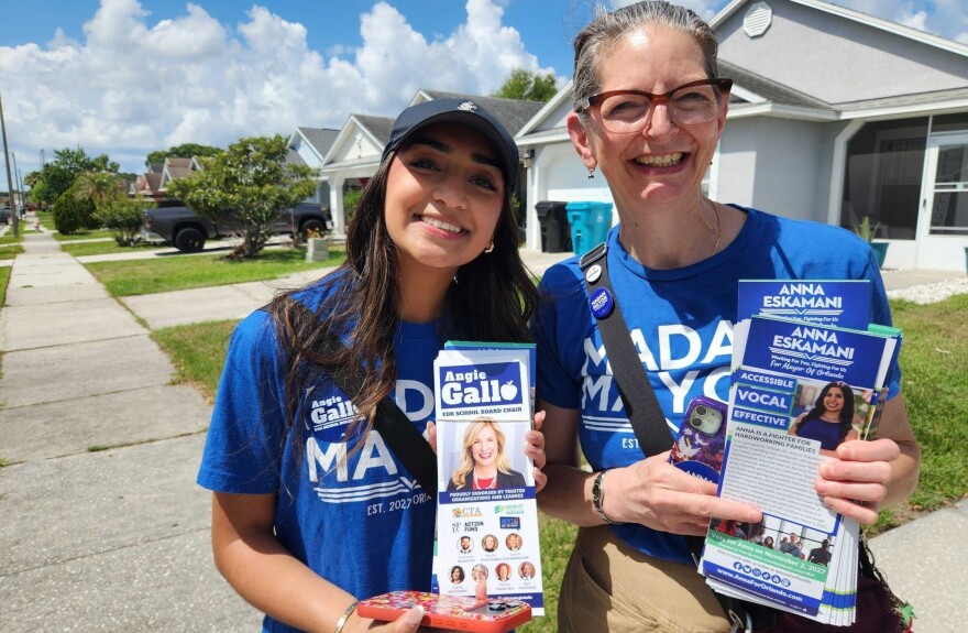 Canvass volunteers Anjali Murali and Edie Berman are knocking on doors to spread the word about public education. The Florida Education Association earlier this month filed a lawsuit against the state over school funding.