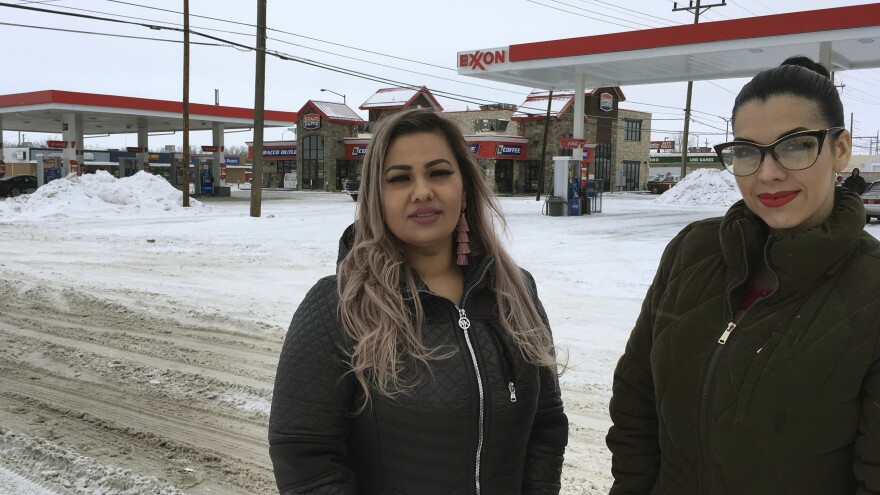 Martha Hernandez (left) and Ana Suda say they were interrupted and detained because they spoke Spanish while shopping at a convenience store in Havre, Mont. They've now filed a lawsuit.