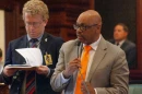 Democratic Rep. Thaddeus Jones speaks on the House floor on his way to passing a pair of bills to regulate the homeowner and auto insurance industries.