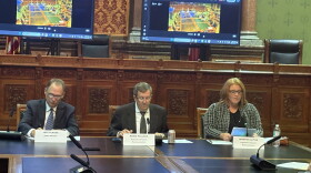 Iowa Department of Management Director Kraig Paulsenleads a meeting of the state's Revenue Estimating Conference on Friday, Oct. 16, 2026. Iowa officials are projecting modest growth in state tax revenues over the next two years, despite concerns about looming budget shortfalls.