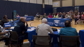 Lansing School Board of Education holds meeting in the gymnasium at Eastern High School. 