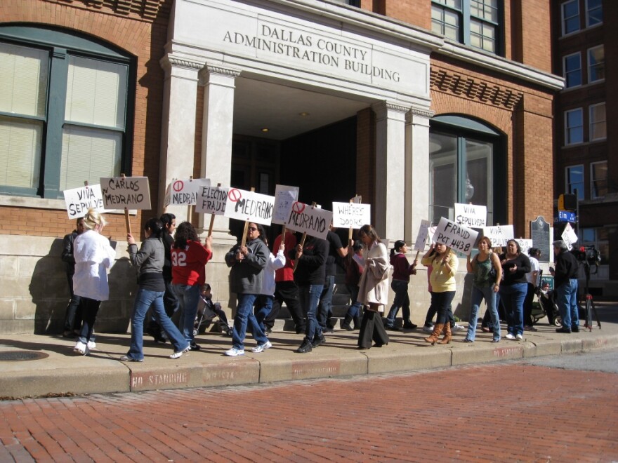 Marchers say Justice of the Peace Luis Sepulveda was a victim of voter fraud