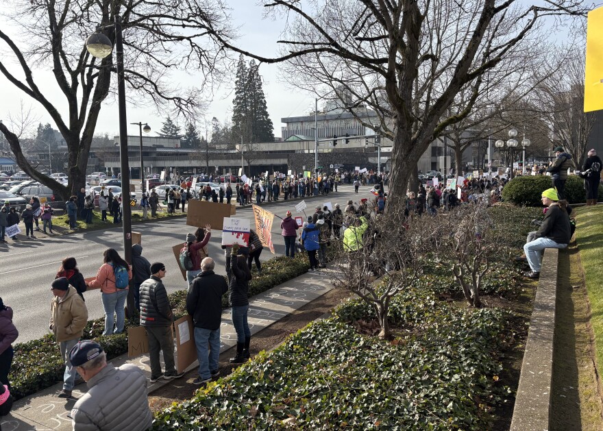 The crowd grew significantly throughout the 2-hour protest, with hundreds lining 7th Avenue on January 15, 2026.