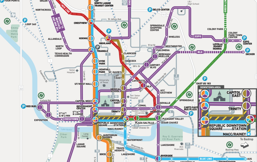 A portion of the Project Connect system map showing the future Expo Line