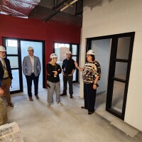 New Scranton Superintendent Erin Keating, on right, receives a tour of the renovations at West Scranton Intermediate School.