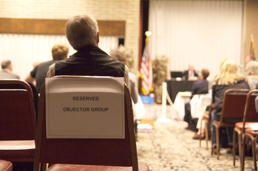 A section reserved for objectors at the September 19, 2017 public hearing on the proposed Creston water bottling plant in Kalispell. This past January the plant was granted a water right permit by the state.