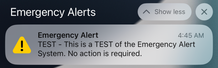 Screenshot of emergency alert