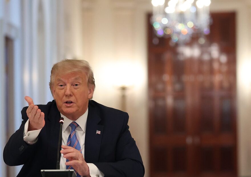 President Donald Trump speaks during an event with students, teachers and administrators about how to safely re-open schools during the coronavirus pandemic at the White House. As the number of COVID-19 cases surge, Trump met with guests from across the country to discuss how to return to the classroom. 