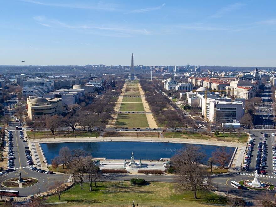 The U.S. Capitol dome provides a view down the National Mall, an area vulnerable to flooding.