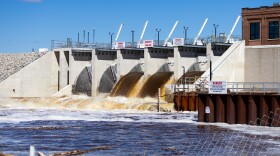 Water flows through the newly revitalized Sanford Dam, located in Sanford, Michigan on Monday, April 20, 2026. The dam failed six years ago during the historic floods that hit communities throughout mid-Michigan.