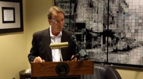 Muncie Redevelopment Commission Director Todd Donati speaks outside the Muncie mayor’s office.