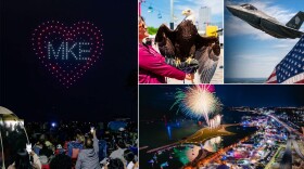 (Clockwise from left) The Lakefront Drone Show, Valkyrie the Bald Eagle, a flyover in Pewaukee and the Summerfest