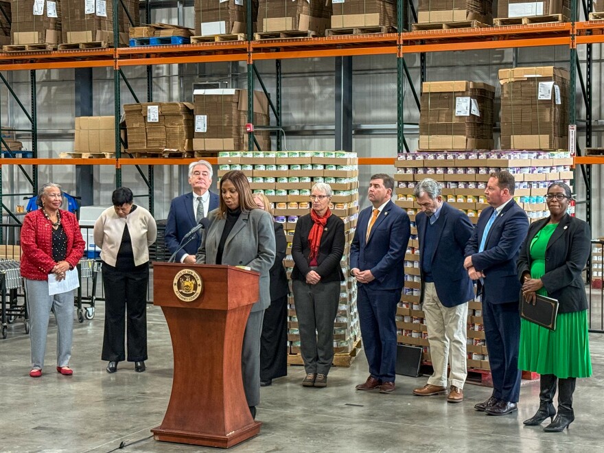 New York State Attorney General Letitia James and local lawmakers gathered Monday at the Food Bank of Central New York to announce the settlement.