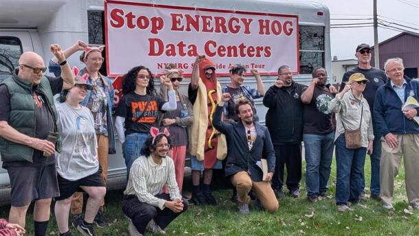 The "energy hog bus" will travel throughout New York state over the next week, raising awareness on data centers and other environmental issues.