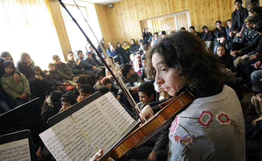 Eden MacAdam Somer of the New England Conservatory performs at the Afghanistan National Institute of Music in Kabul on Jan. 9, 2013.