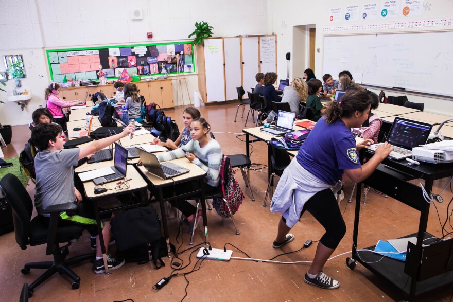 Group decision-making is commonplace within the Incubator, and that includes the arrangement of desks. Students changed from pods to lines just the day before.