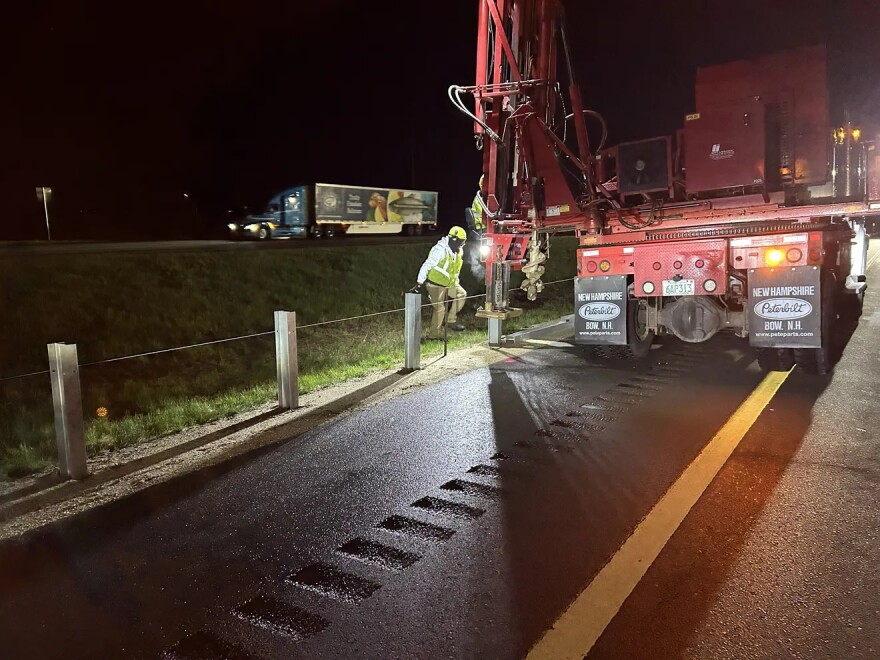 Guardrail and median work on Interstate 95 to improve safety along the stretch of highway from North Hampton to Portsmouth, New Hampshire.