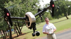 Tom Kilpatrick, founder of CloudDeck Media and the Oklahoma Aviation testing center, pilots a drone.