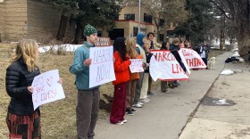 Durango High School and Animas High School Students rally before the 9-R School Board meeting on February 28, 2023.