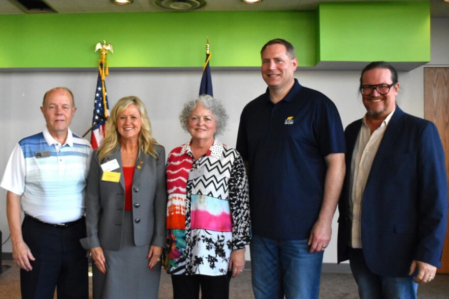 From left to right, Madison County GOP Chair Russ Willis, new state Rep. Lori Goss-Reaves, Fifth District Chair Judy Buck, Indiana Republican Party Chair Kyle Hupfer and Grant County Chairman Darren Reese pose for a photo after the Republican caucus that elected Goss-Reaves.