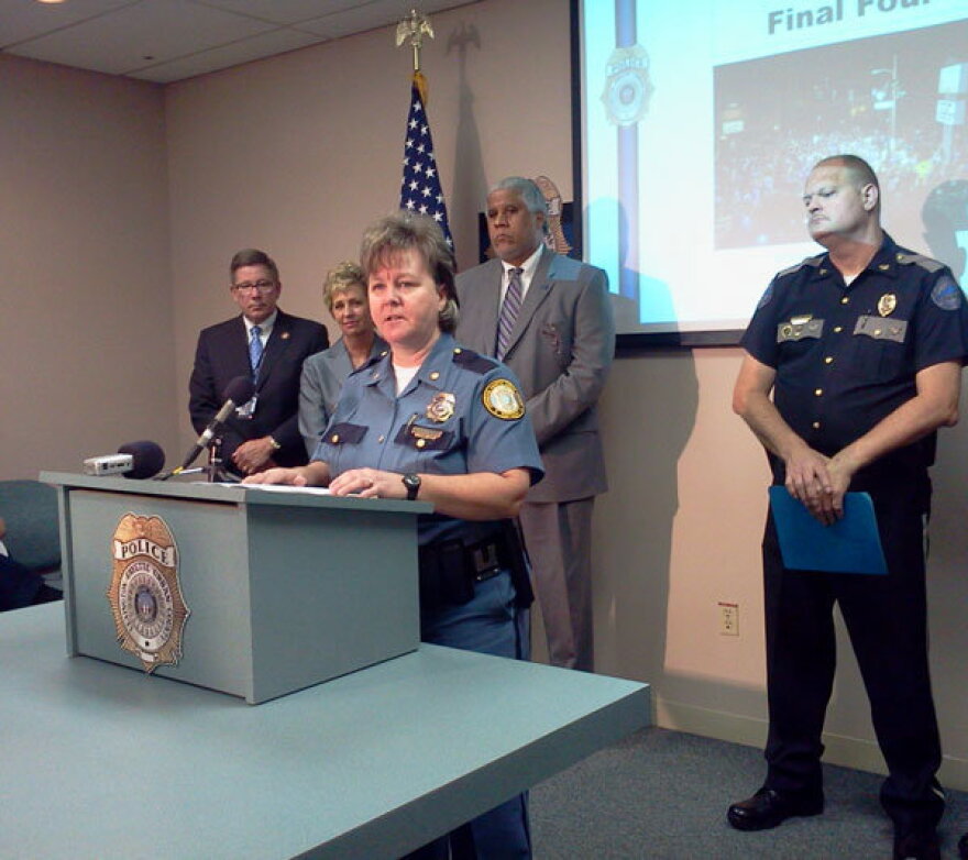 Commander Kelli Edwards spoke to the media Monday afternoon about police plans for traffic and crowd control following the championship game Monday night between the University of Kentucky and Kansas.