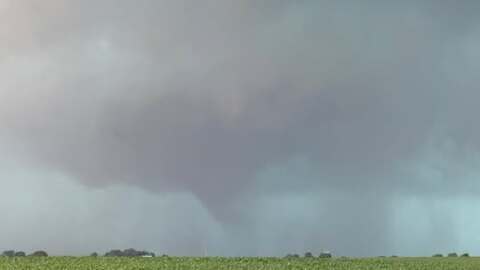 A tornado forms over a field. 