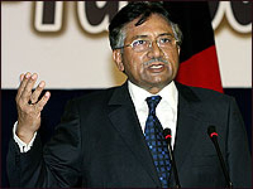 Pakistan President Gen. Pervez Musharraf speaks on Aug. 12 at the Pakistan-Afghanistan Peace Jirga in Kabul. A change in election rules on Monday appears to clear the way for him to seek a new term as president.