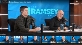 A screenshot of Dave Ramsey show clips available online shows him and a colleague at a desk talking into their microphones